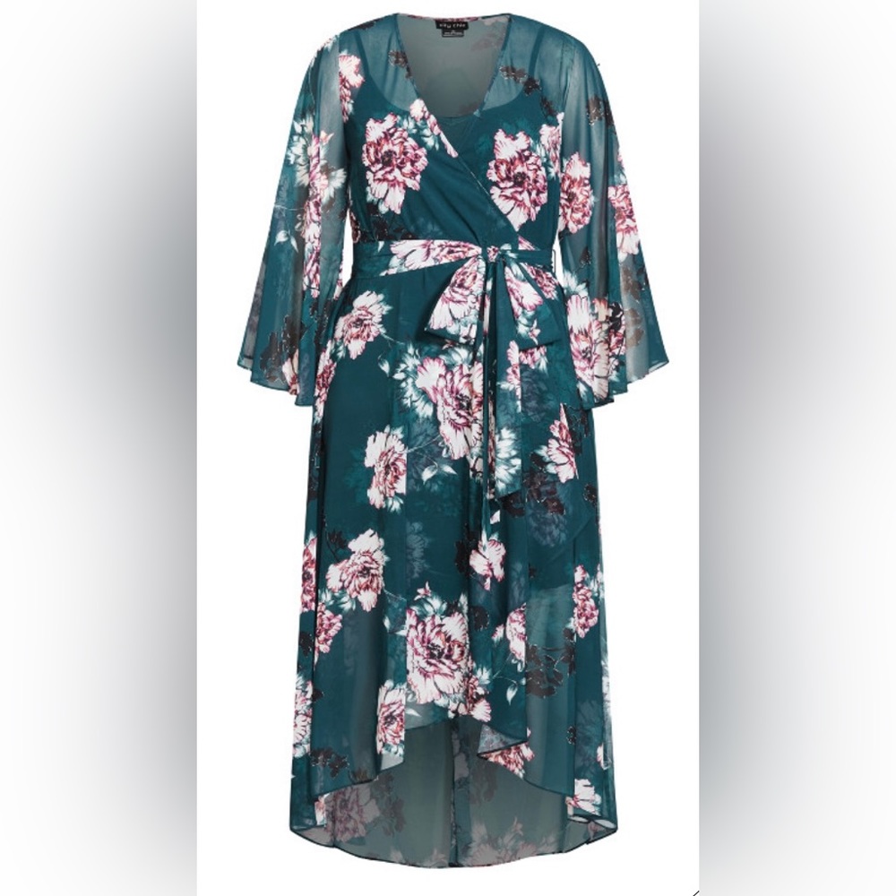 City Chic Kimono Wrap dress in jade green